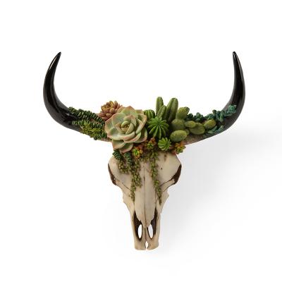 China Head Tribal China Cow Skull With Succulent Plant Decoration Ornaments Wall Hanging Decor For Living Room for sale