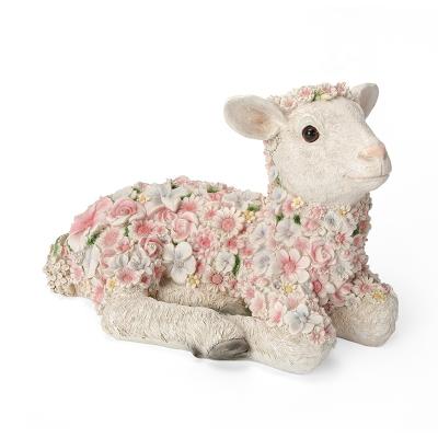 China China Wholesale Custom Resin Flower Sheep Sitting Statues and Carve Flower Sheep Home Decoration Ornaments for sale