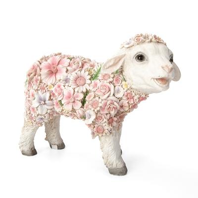 China China Customized Flower Animal Sheep Resin Garden Decoration Polyresin Figurines Creative Home Super Cute Sheep Wedding Decoration for sale