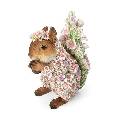 China China Garden Decorative Realistic Resin Animal Squirrel Eat Pine Cones, Custom Animal Figurine Squirrel Statue With Flower for sale