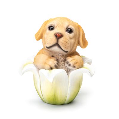 China China high quality decorative resin cute puppy lovely on flower statue decoration for Easter for sale