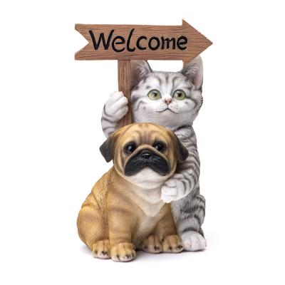 China Wholesale Decoration Kitten And Bulldog Welcome Good Quality Garden Resin Animal Statue From China for sale