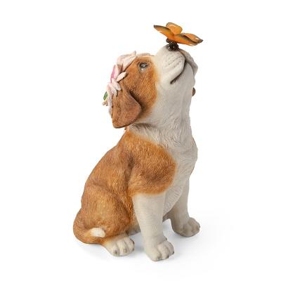 China China Decorations Outdoor Resin Lighted Dog Butterfly Garden Statues Animal Decor for sale