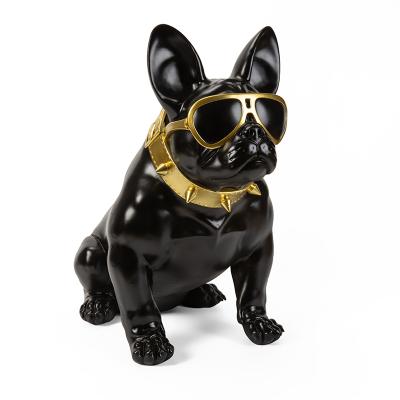 China Custom Nordic Abstract Geometric China Glass French Bulldog Statue Ornaments Craft Decoration for sale