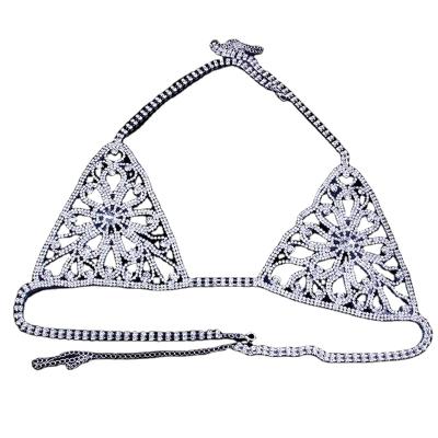 China Hot wholesale hot floral diamond bra bikini beach style tis nightclub flirt set body diamond chain diamond jewelry set for sale