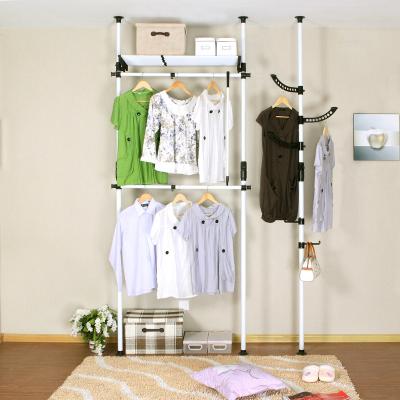 China Metal Stored Three Pole Standing Clothes Hanging Rack Diy Coat Storage Racks for sale