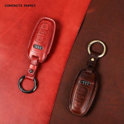 China Fashion Custom High Grade Car Remote Key Chain Case Genuine Leather FOB Cover For Audi E-Tron 2019-21 A6L A7 A8 Q8 A3 for sale