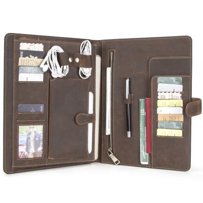 China Vintage Drop Shipping Leather Folder Bag For Writing Documents Case Phone Pocket Earphone Pocket Passport Zipper Holder for sale