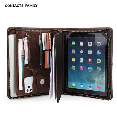 China New Custom 2021 Daily Interview Resume Document Organizer Zippered Padfolio Portfolio Genuine Leather Binder For iPad Pro 12.9 for sale