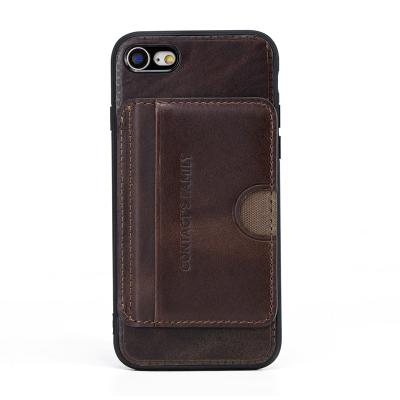 China Crazy Horse Cell Phone Protector Whip Leather Case For iPhone 7 8 Back Cover Case Leather Bracket Design For iPhone 8 Card Slot Wallet Cover for sale