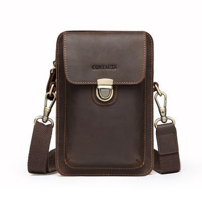 China Men's Casual Zipper Cross - Body Waist Phone Bag Genuine Leather Vintage Travel Cell Phone Shoulder Bag With Credit Card Slots for sale