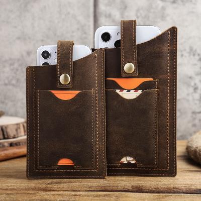 China Custom Size Leather Cell Phone Anti-fall CONTACT FAMILY Crazy Horse Leather Case Belt Bag For iPhone 12 for sale