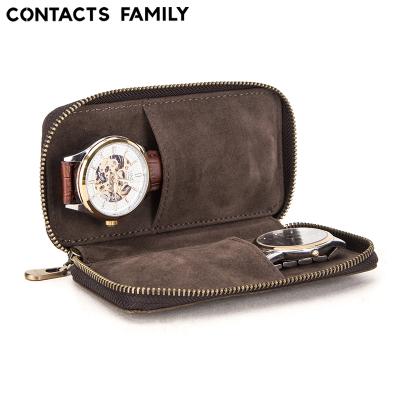 China Luxury CONTACT FAMILY Wholesale Price 2 Slot Travel Leather Watches Box Custom Watch Cases For Man Display Stand for sale