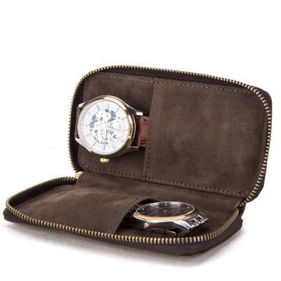 China Luxury Custom Logo Watch Box Display Stand 2 Slot Pocket Travel Watch Case Leather Leather for sale