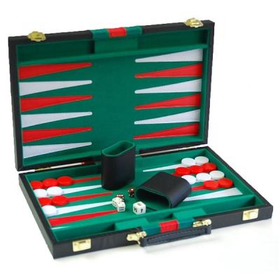 China 17.5 Inch Vinyl Backgammon Board Game Set Wooden Chess Board Game With Leather Case for sale