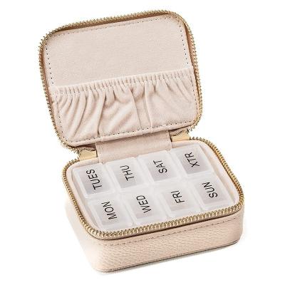 China Gift Travel Medicine Gift Box With Removable 7 Day Leather Pill Case Travel Pill Organizer Vitamin And Supplement Organizer for sale