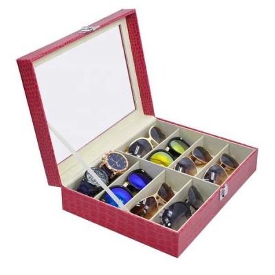 China Leather Gift Making Glasses Storage and Sunglass Glasses Display Lockable Drawer Gift Packing Case Organizer for sale