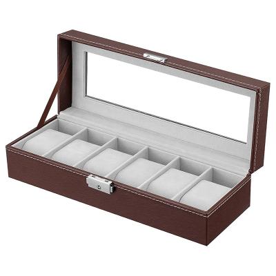 China Wooden Storage Organizer Gift Leather Cases For Storage And Display Gift Watch Box 6 Slots PU Case Mens Womens And for sale