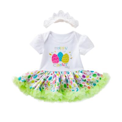 China New 100% Cotton White Short Sleeve Newborn Baby Infant Romper Clothes Baby 1st Birthday Party Easter Outfits for sale