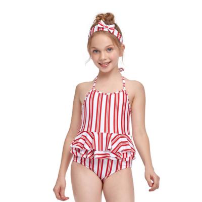 China Breathable Wholesale Custom Girls Swimwear Halter Neck Bikini One Piece Swimwear With Headband for sale