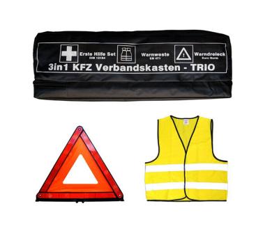 China 100% polyester 3 in 1 car Verbandskasten Carry Case-Trio with reflective vest, first aid kit, warning triangle for sale