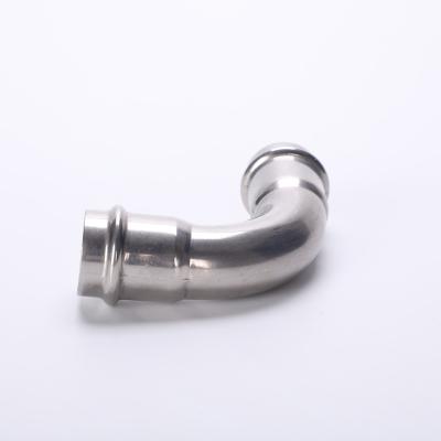 China Euronorm Grade Pipeline 316/304 Stainless Steel Pressure Pipe Fittings V-Profile 90 Sanitary Pipe Elbow Joint Lines for sale