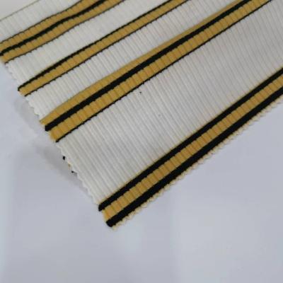 China New Arrival 54%polyester+39%rayon+7%spandex Plain Double Faced Yarn Dyed Stripe Jacquard Polyester Knit Stretch Rib Fabric for sale