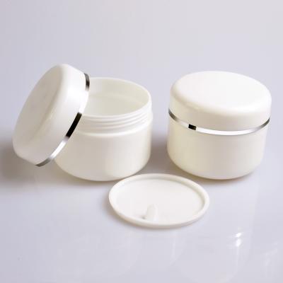 China HOT Cosmetic Cream Container 20ml 50ml 100ml 250ml PP White Plastic Cream Jar With Silver Edge for sale