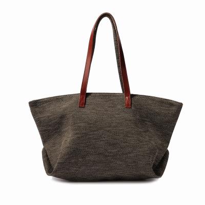 China Fashion Tweed Tote Canvas Unisex Durable Heavy Duty Leather Tote Canvas Unisex Zipper Casual Tote Working Daily Bags Fashion for sale