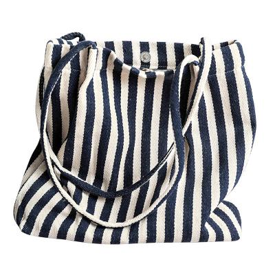 China Handled Tote Bag Cotton Canvas Stripe Women Sustainable Eco Friendly Tote Bag for sale