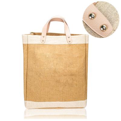 China 100% Eco-friendly Jute Tote Wholesales Carry Reusable Burlap Beach Grocery Vegetable Bag for sale