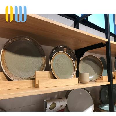 China Factory Display Rack Metal Frame Commercial Deployment Custom Wood Rack For Commercial Dinner Dishes Display for sale