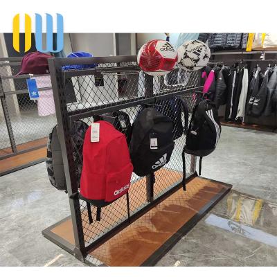 China Commercial Deployment Retail Sports Store Metal Grid Wall Display Rack Basketball Rack Display Bags Display Rack for sale