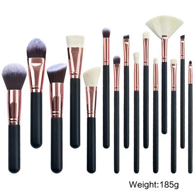 China Angular Blush Bag 15pcs Black Brushes Makeup Set Logo Custom Rose Gold Makeup Brushless Brush Private Label for sale