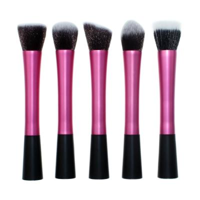 China Angular Blush Long Straight Tube Aluminum Makeup Brush Set 5pcs Small Size Hot Makeup Brush for sale