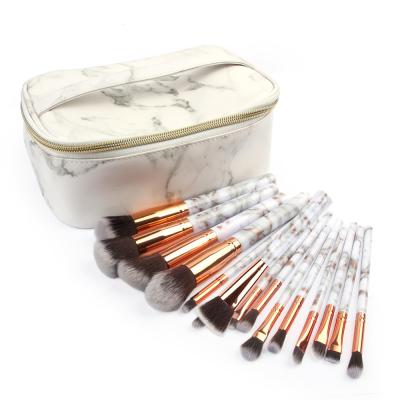 China Angular Blush Private Label Custom 15 Pieces Marble Makeup Brush Set With Brush Bag for sale