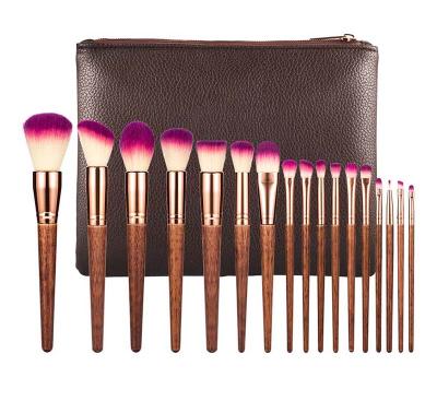 China Angular Blush 17pcs Long Lasting Wooden Makeup Brush Original Hair Makeup Set Brush Natural Matte for sale