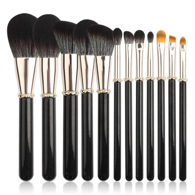 China Angular Blush Customize Personalized Makeup Brush Set 12pcs High End Soft Black Goat Makeup Brush for sale