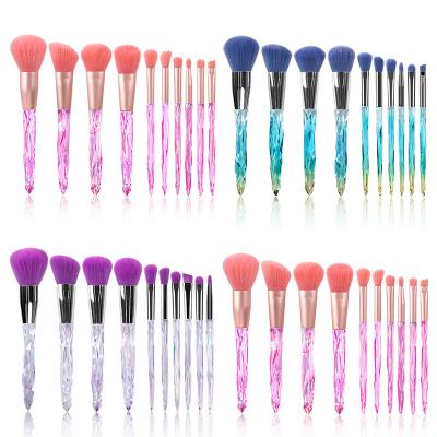 China Angular blush 2021 wholesale makeup brush 10pcs popular crystal diamond rhinestone transparent makeup brush set for sale