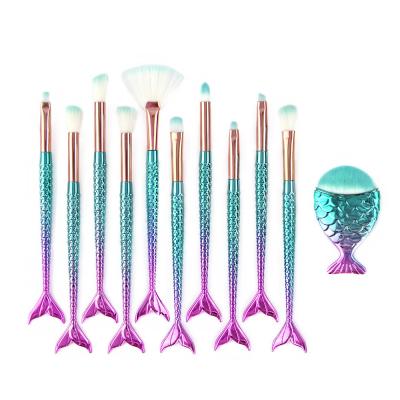 China Angular Blush Hot Selling Eye Piece Makeup Brushes 11pcs Glitter Mermaid Professional Makeup Brush Set for sale