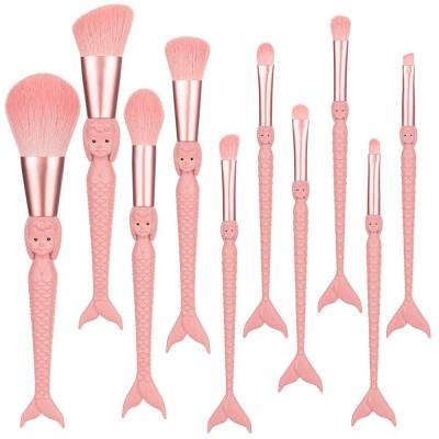 China Angular Blush Foundation High Quality Soft Dense Synthetic Single Eyeshadow Makeup Mermaid Hair 10pcs Pro Makeup Set Brush Private Label for sale