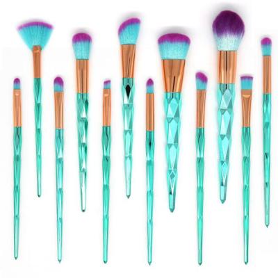 China Angular Blush 12pcs Synthetic Hair Makeup Brushes Beauty Facial Cosmetic Tools Pincel Female Maquiagem Glitter Crystal Makeup Brush Set 2022 for sale