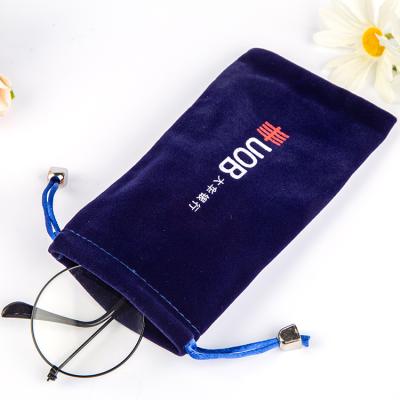 China Custom Logo Printed Mini Drawstring Jewelry Security Perfume Pouch Blue Velvet Bag for sale