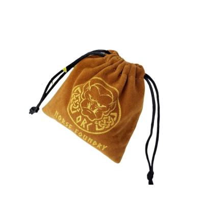 China Custom Logo Screen Printed Khaki Velvet Suction Pouch Bags Velvet Pouch Bag Drawstring for sale