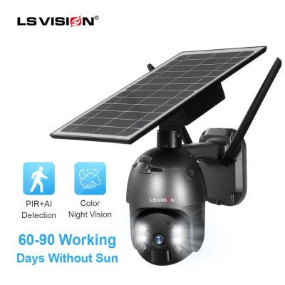 China Human motion tracking LS VISION 3g 4g sim camera cctv security camera cctv alarm 1080p solar ptz zoom camera with 8W solar panel for sale