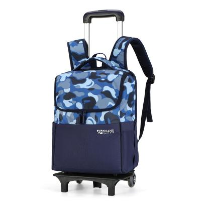 China Fashion Large Camouflage School Trolley With Detachable Wheels Kids Soft Handle School Backpack for sale