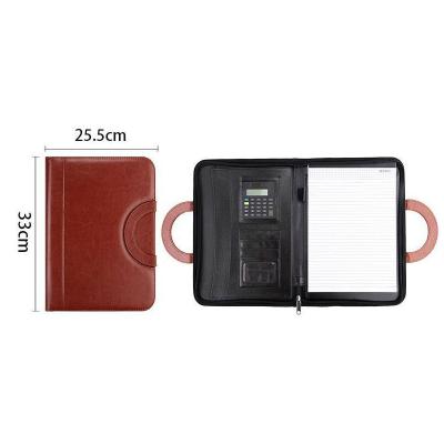 China Hard Bag PU Leather Solid Multi Functional A4 Paper Card Holder With Electronic Calculator Multi Compartment Zipper Briefcases for sale