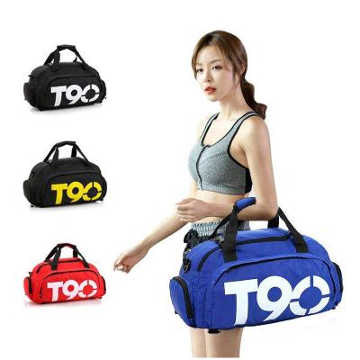 China Nylon Sports Style Soft Waterproof Travel Backpack Handbag Gym Handle Nylon Duffel Bag With Shoe Compartment Bright Color for sale