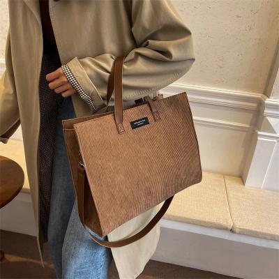 China PORTABLE office women corduroy shoulder for women vintage shopper women shopping bag ladies totes fashion totes bag designer ladies handbag for sale