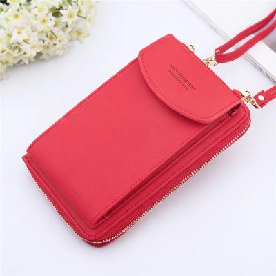 China 2022 Women's Wallet Solid Color Leather Portable Crossbody Shoulder Bag Cell Phone Card Holder Large Wallet Purse Pockets Girls for sale